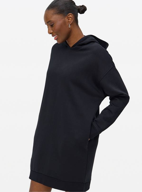 Black Hooded Sweat Dress L