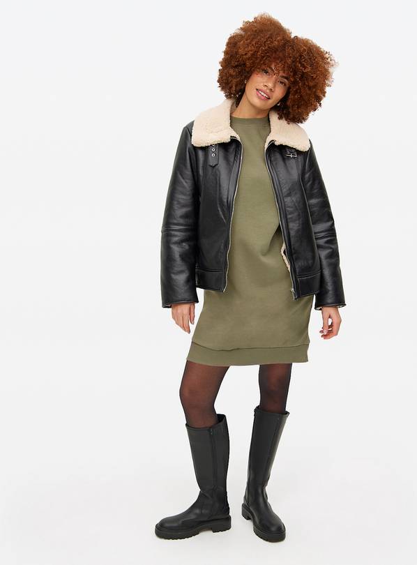 Khaki Sweatshirt Dress S