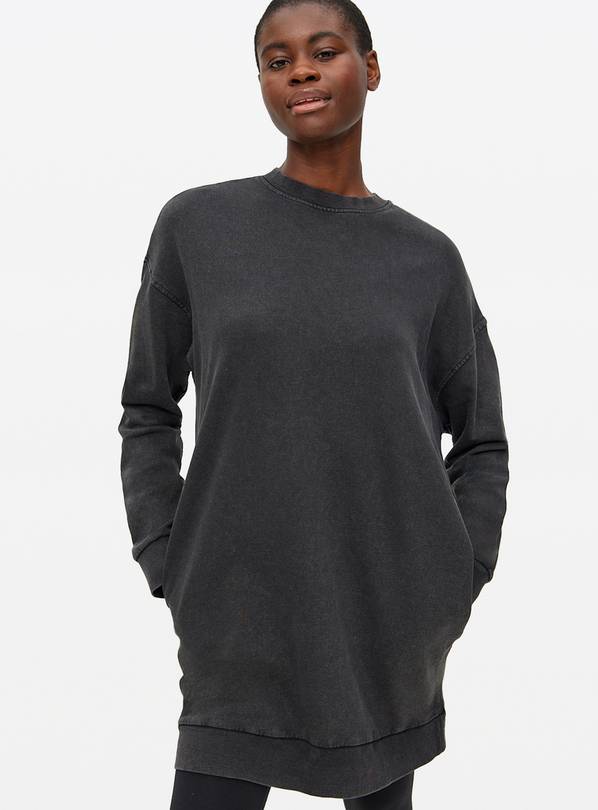 Charcoal Washed Oversized Sweatshirt Dress L