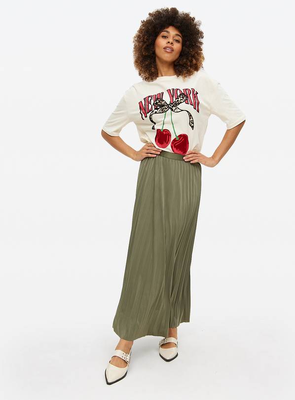 Khaki Pleated Maxi Skirt 22