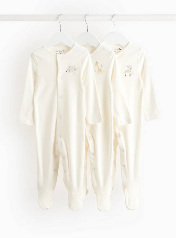 Cream Safari Animal Sleepsuit 3 Pack Up to 1 mth