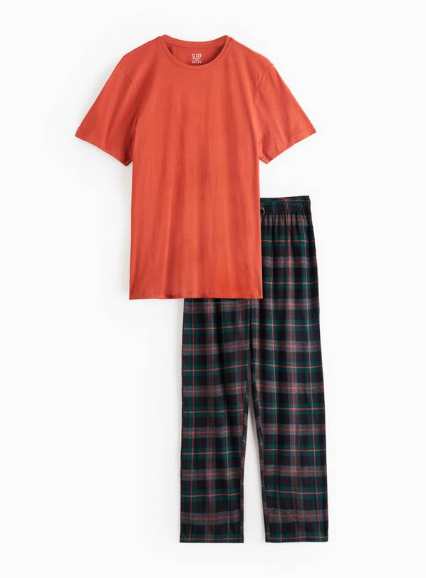 Orange & Check Print Pyjama Set  L