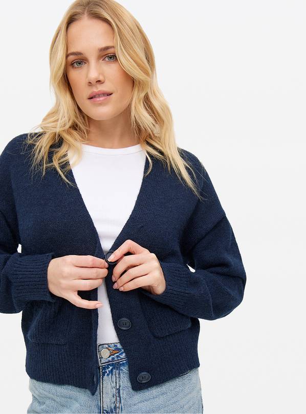 Navy Rib Pocket Relaxed Cardigan S