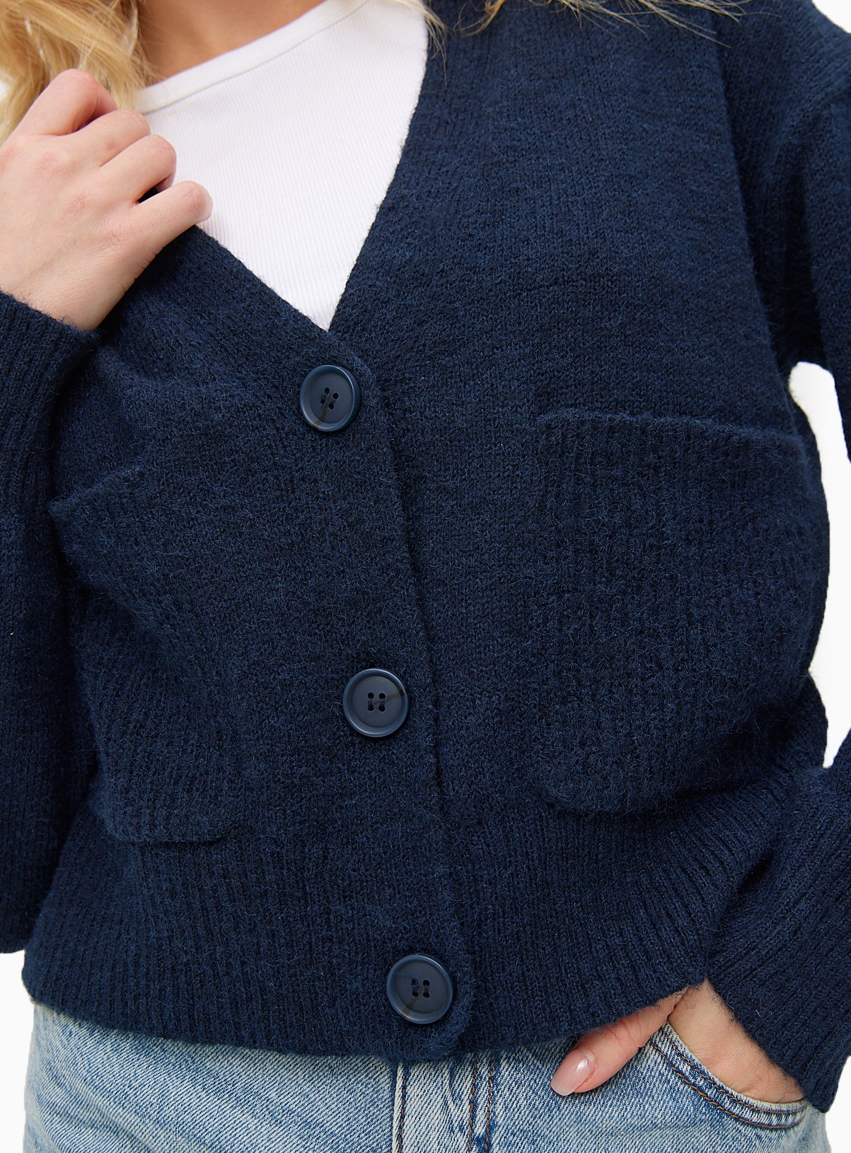 Navy Rib Pocket Relaxed Cardigan XL - Image 3 thumbnail