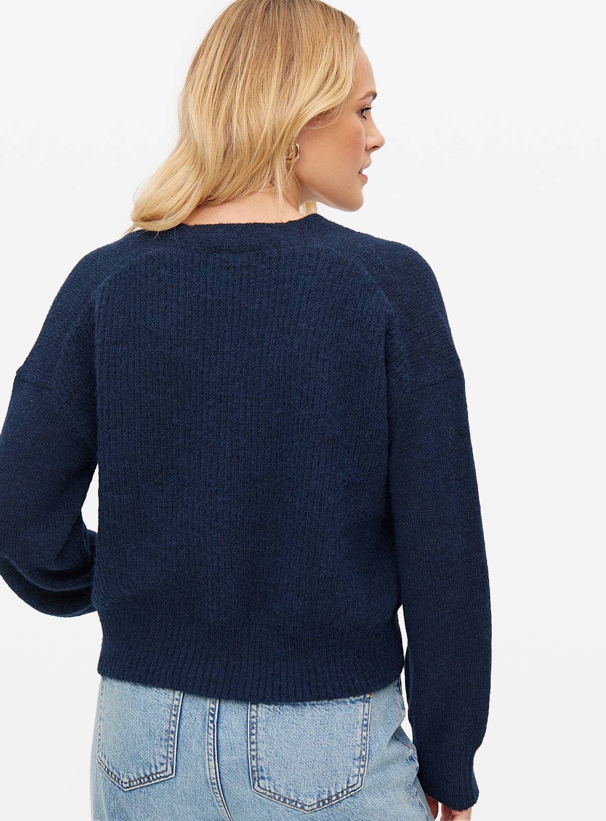 Navy Rib Pocket Relaxed Cardigan XL - Image 4