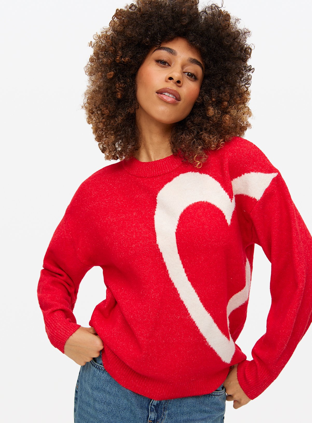 Red Large Heart Knitted Crew Jumper 8 - Image 1 thumbnail
