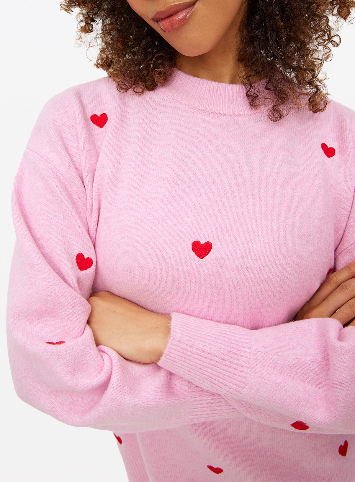Pink Mini Heart Embroidered Crew Jumper 10 - Image 3 thumbnail