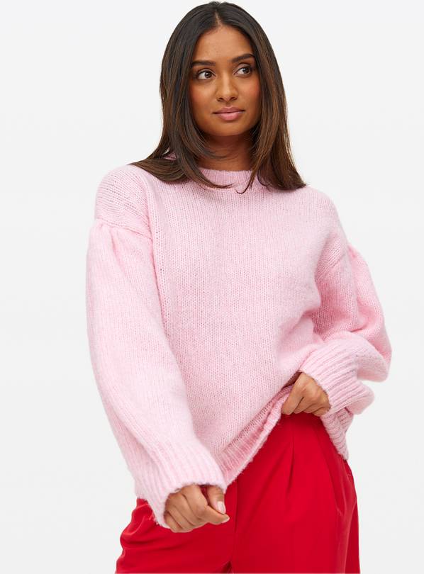 Pink Volume Sleeve Knitted Crew Jumper 8