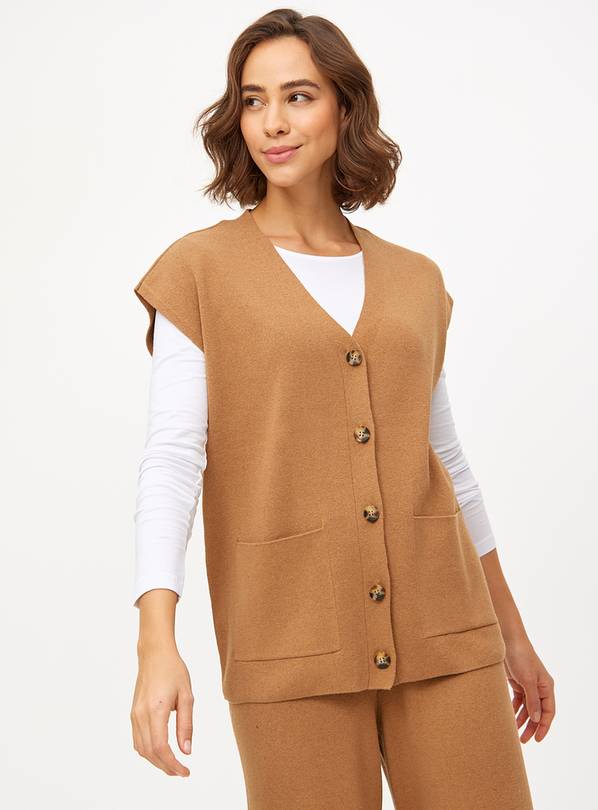 Tan Button Oversized Co-ord Knitted Vest 8