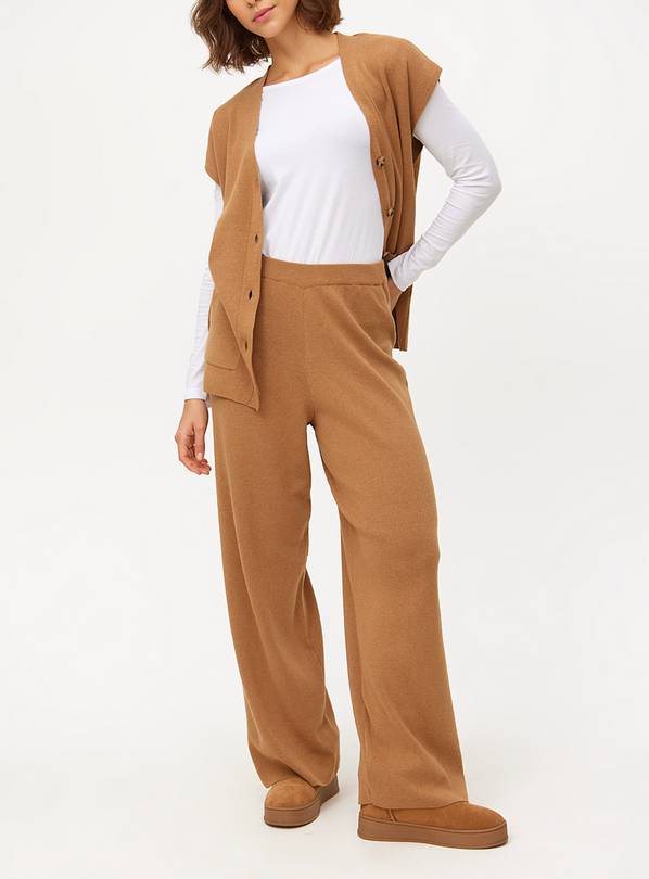 Tan Wide Leg Co-ord Knitted Trousers 22