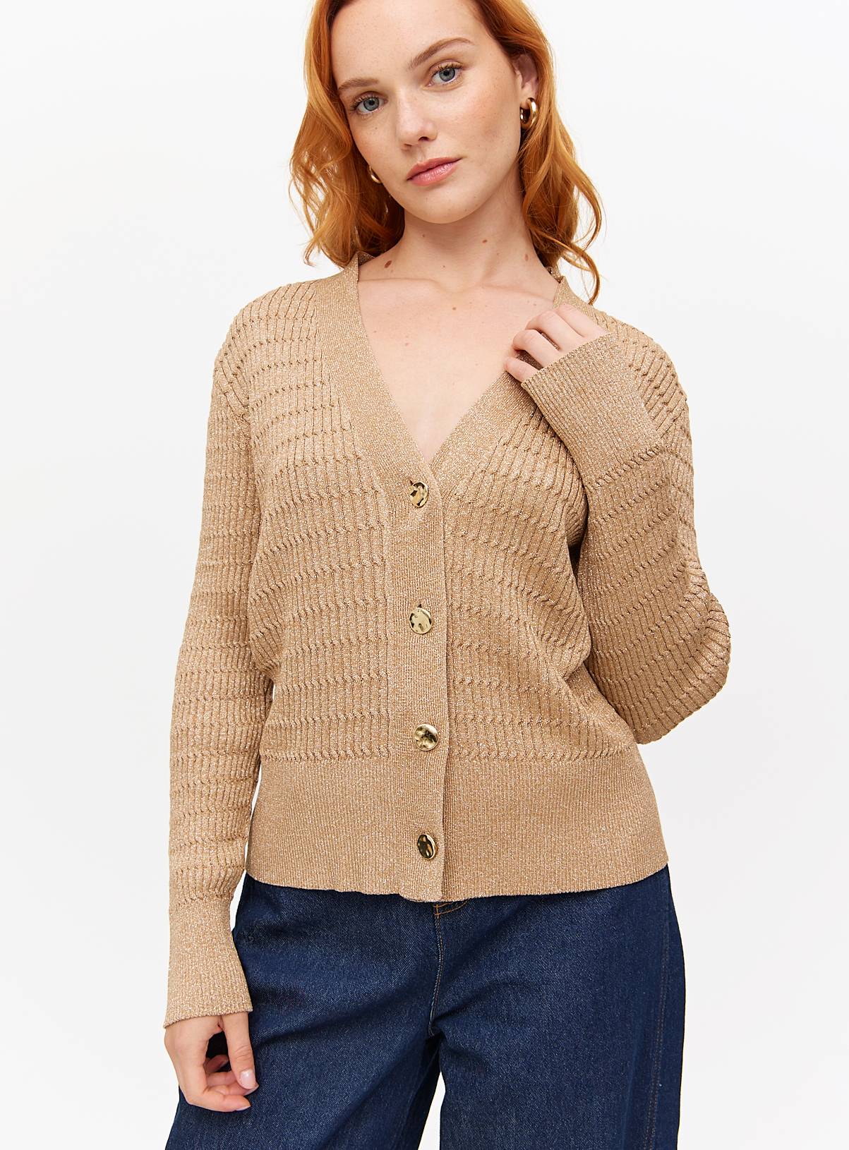 Gold Shimmer Cable Knitted Cardigan  8 - Image 1