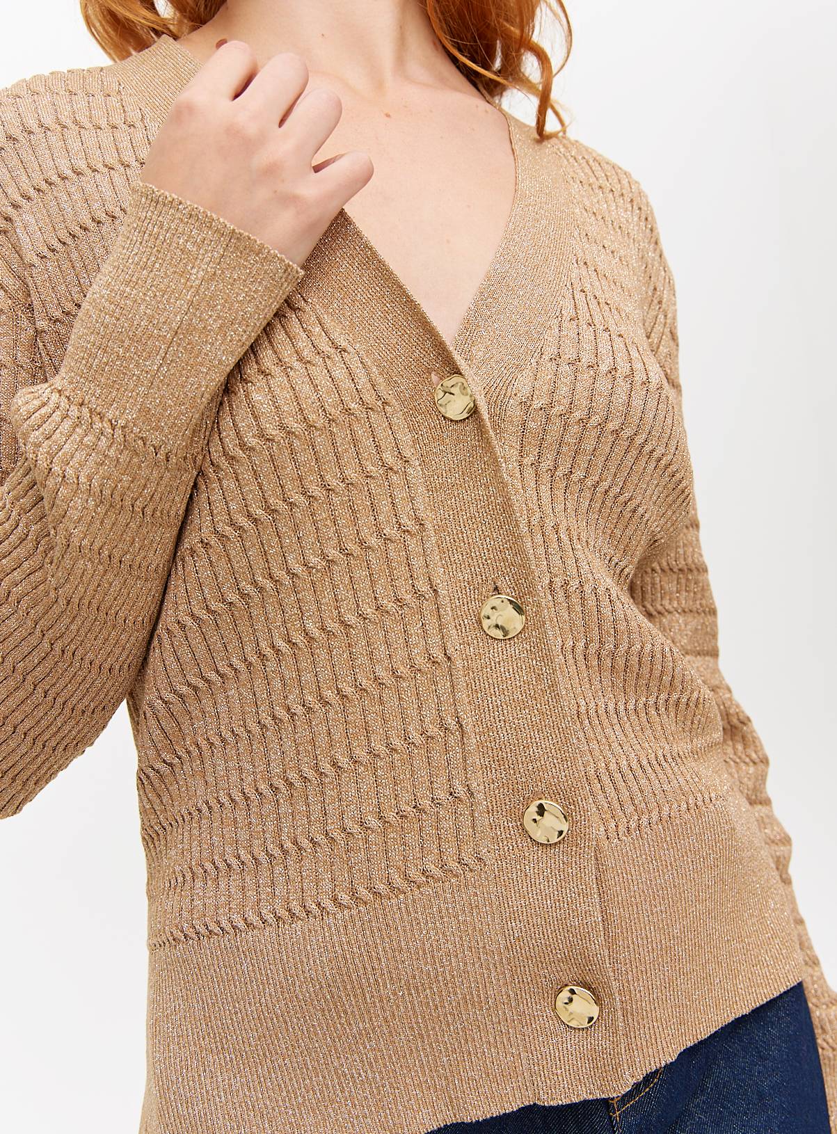 Gold Shimmer Cable Knitted Cardigan  8 - Image 3