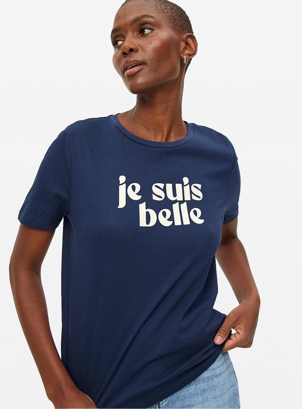 Navy Je Suis Belle Flock Slogan T-Shirt 16