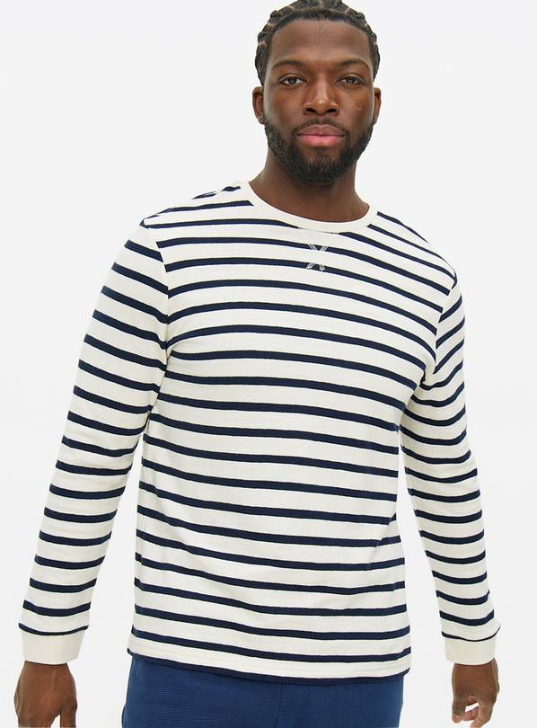 Nautical Stripe Long Sleeve Textured Lounge Top M