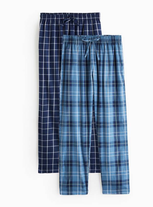 Navy Window Pane & Checked Pyjamas Bottoms Pack of 2  L