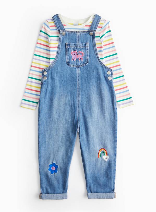 Bright Stripe T-Shirt & Denim Dungarees Set 6-7 years