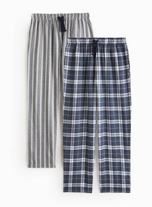 Navy Check & Stripe Flannel Pyjama Bottoms 2 Pack M