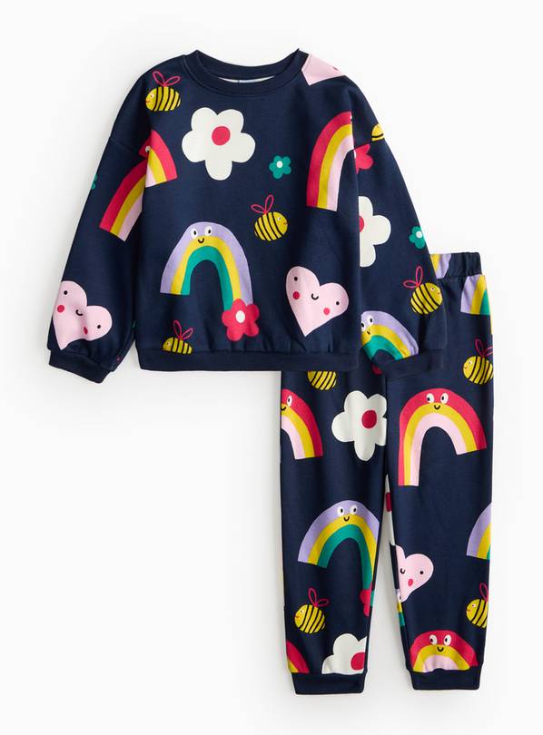 Navy Rainbow Flower Print Sweatshirt & Joggers Set 3-4 years