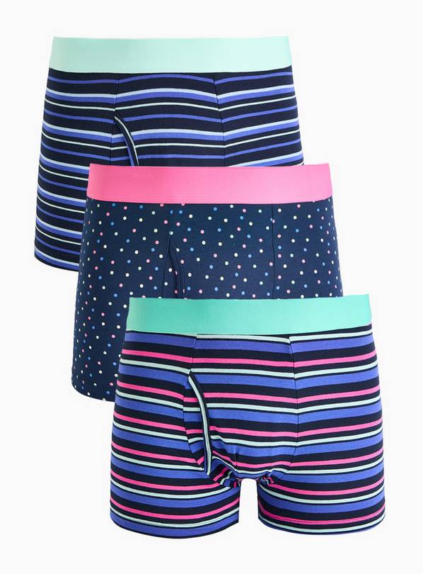 Navy Spot & Stripe Print Trunks 3 Pack XXL