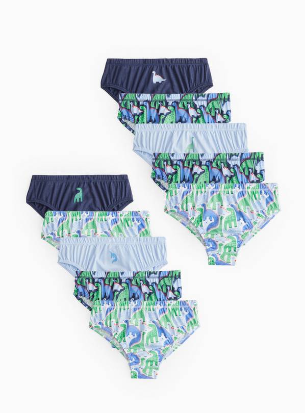 Blue Dinosaur Printed Cotton Briefs 10 Pack 3-4 years