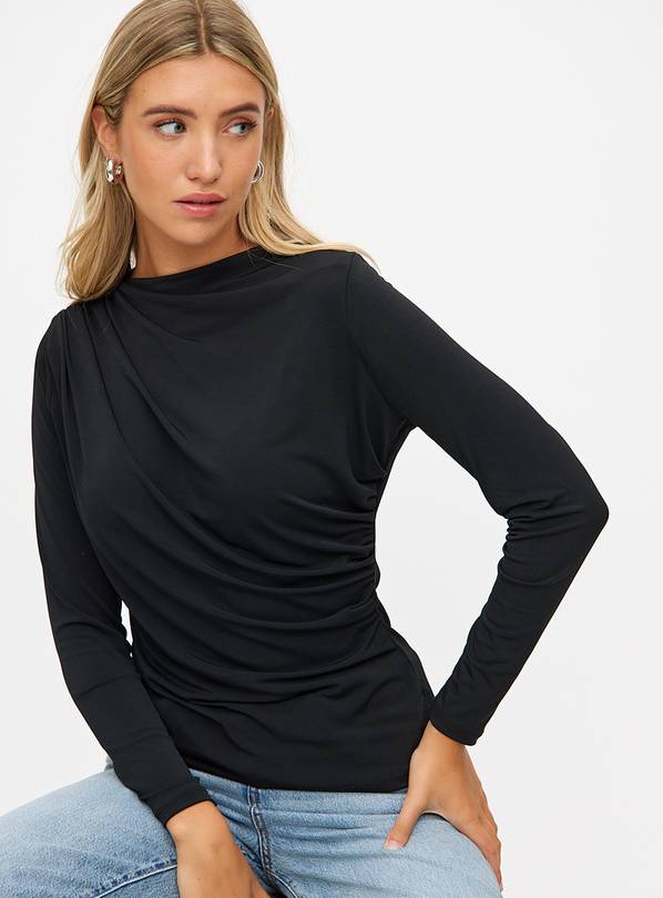 Black Long Sleeve Drape Top 16