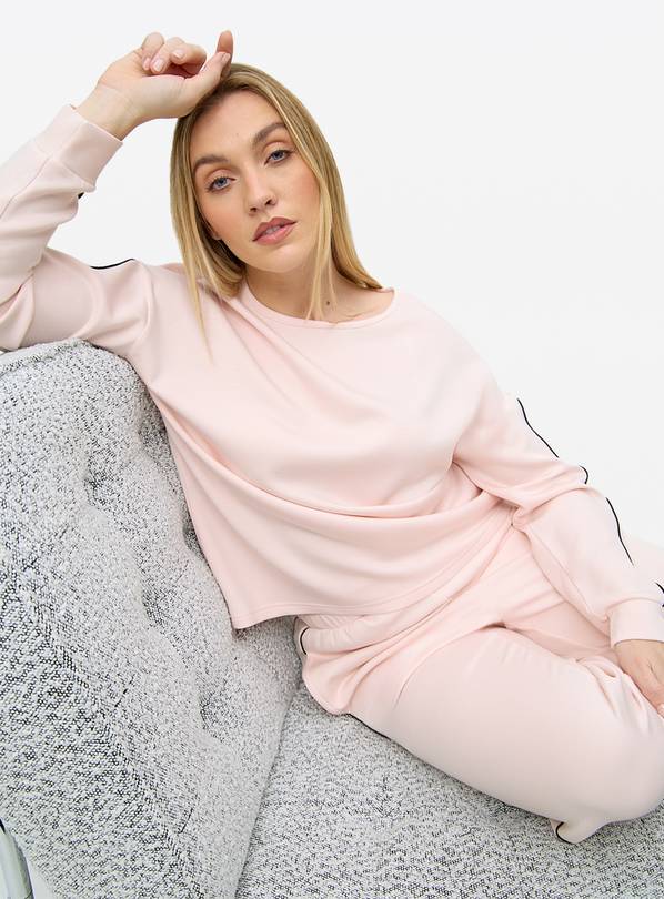 Pink Scuba Contrast Piping Co-ord Pyjama Top  M