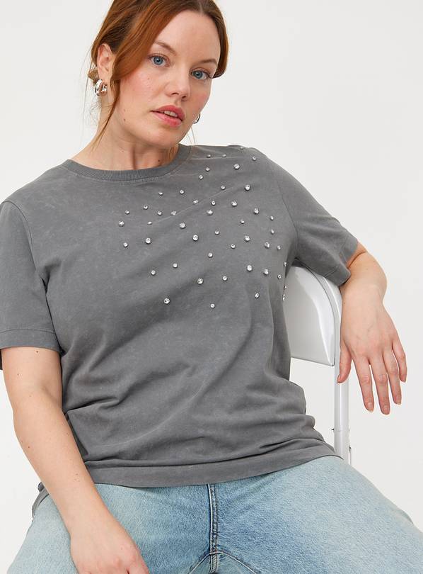 Grey Studded Short Sleeve T-Shirt  16