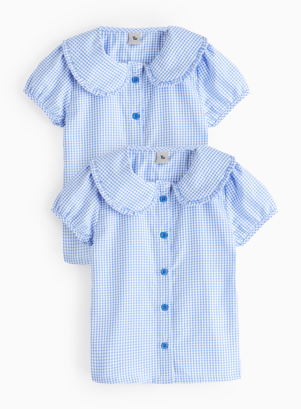 2 Pack Blue Gingham Blouse 11 years - Image 1 thumbnail