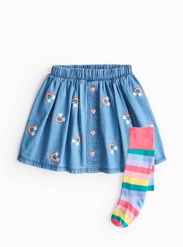 Rainbow Embroidered Denim Skirt & Tights Set 1-2 years