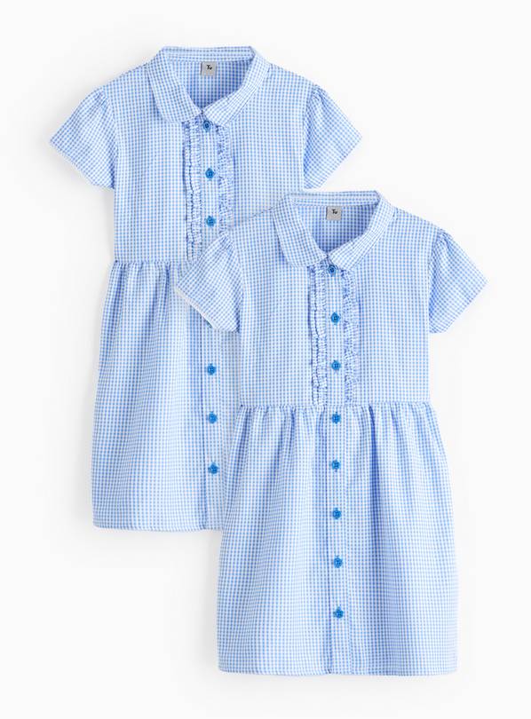 2 Pack Classic Blue Back Bow Gingham Dress Generous Fit 6 years