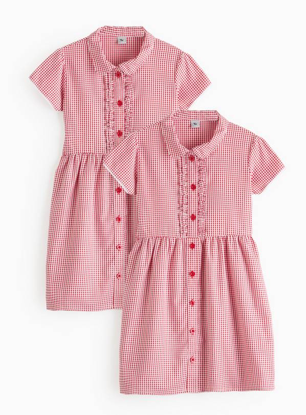 2 Pack Classic Red Back Bow Gingham Dress Generous Fit 5 years