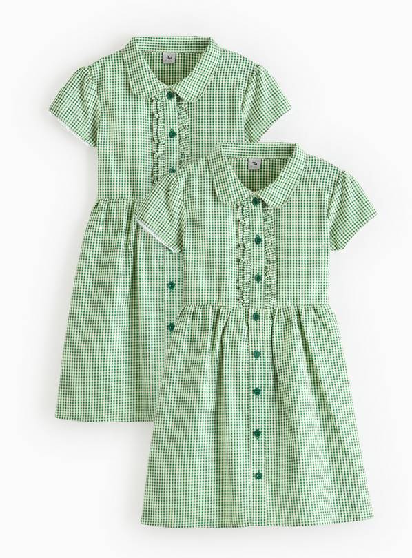 2 Pack Classic Green Back Bow Gingham Dress Generous Fit 4 years
