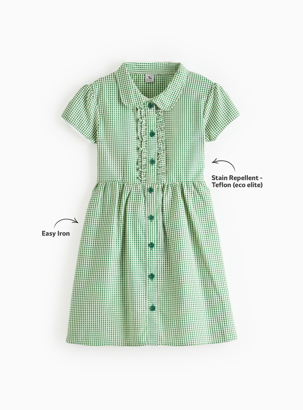 2 Pack Classic Green Back Bow Gingham Dress Generous Fit 6 years - Image 2 thumbnail