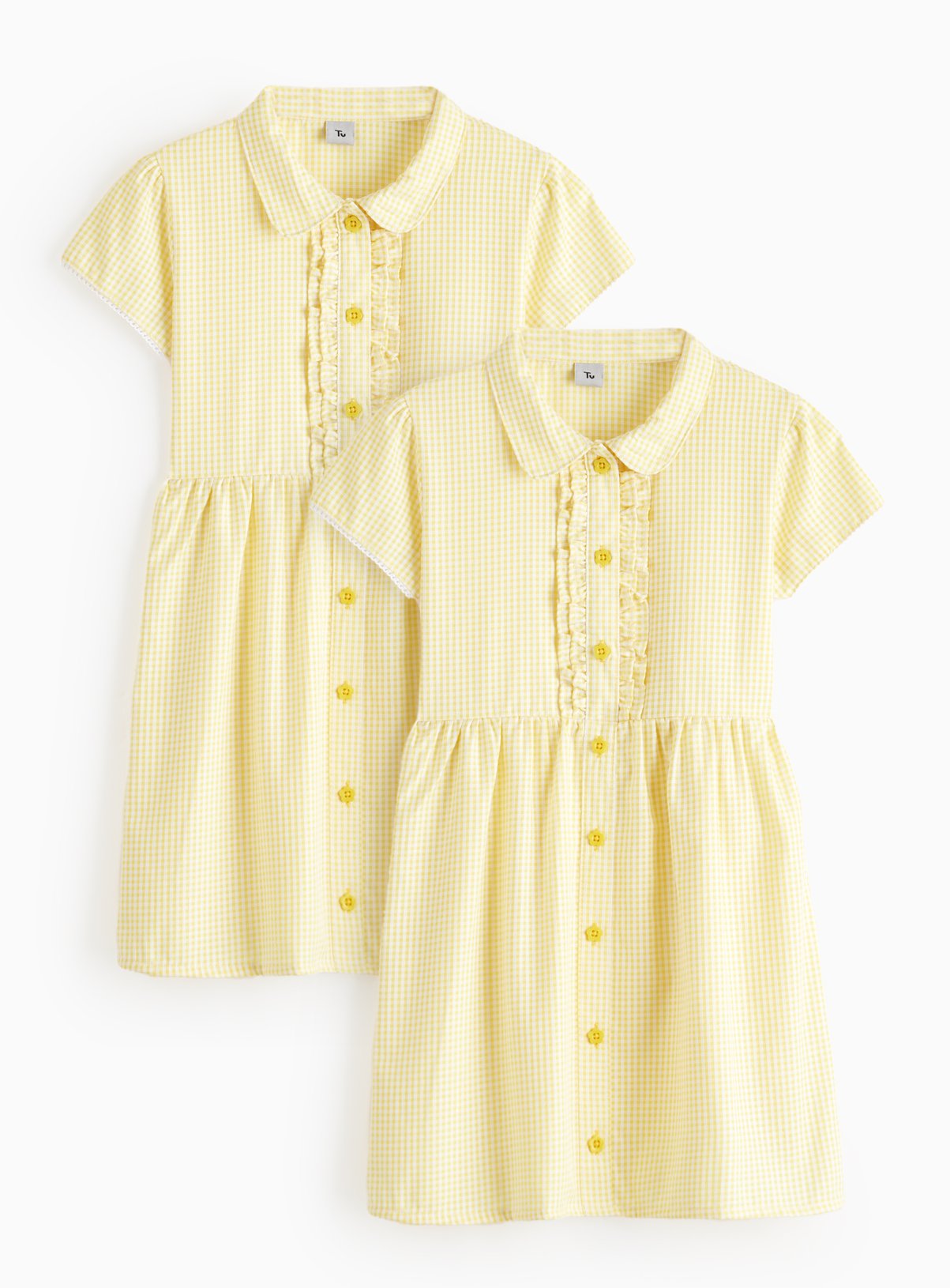 2 Pack Classic Yellow Back Bow Gingham Dress Generous Fit 13 years - Image 1 thumbnail