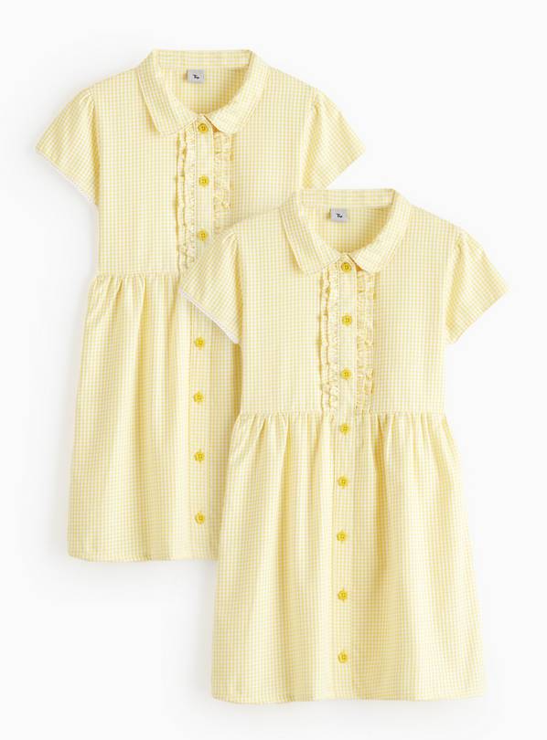 2 Pack Classic Yellow Back Bow Gingham Dress Generous Fit 5 years