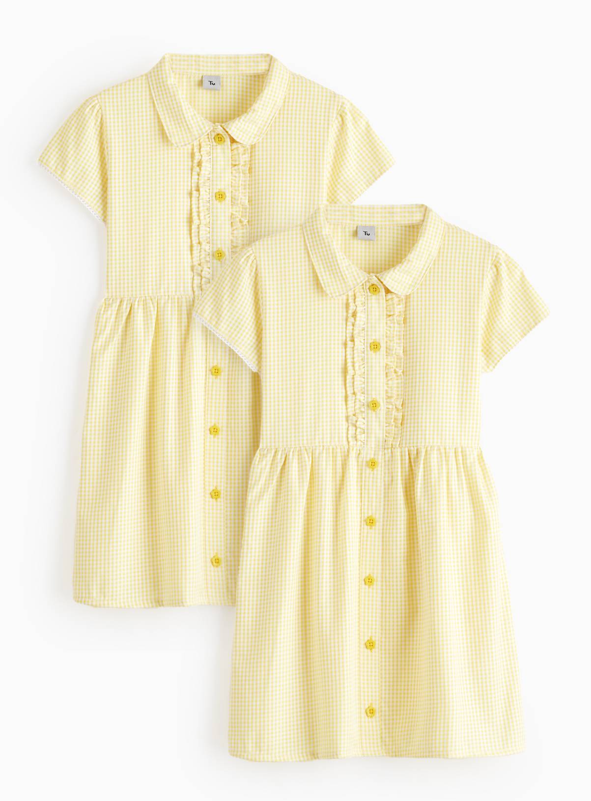 2 Pack Classic Yellow Back Bow Gingham Dress Generous Fit 13 years - Image 1