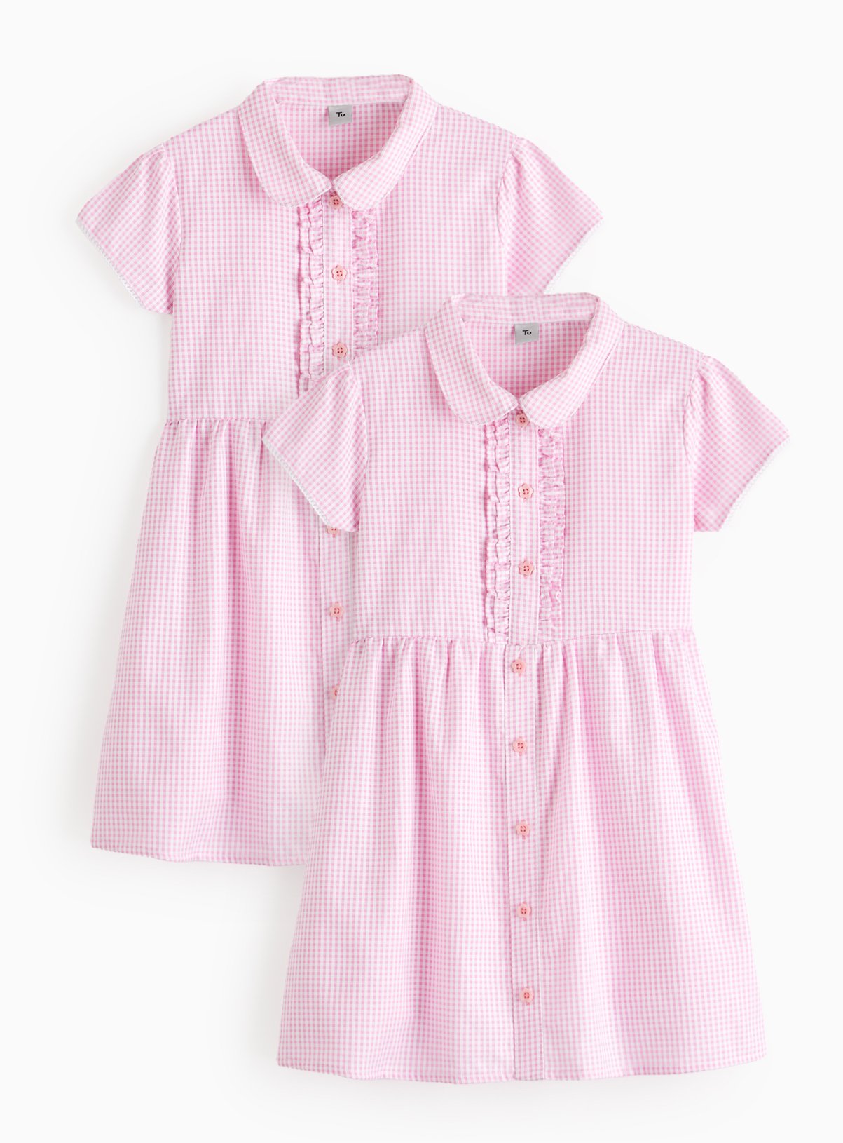 Pink 2 Pack Classic Pink Back Bow Gingham Dress Generous Fit (12 Years) - Tu by Sainsbury's