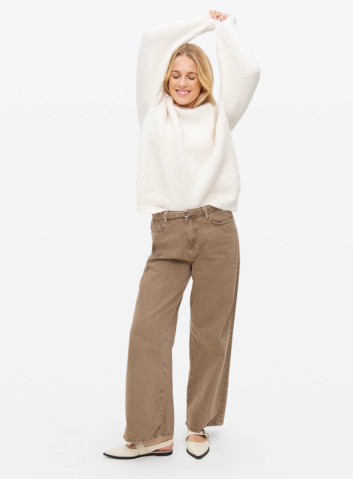 Cream Knitted Raglan Crew Neck Jumper XL - Image 2
