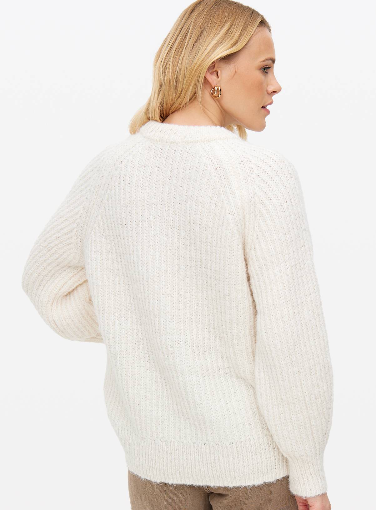 Cream Knitted Raglan Crew Neck Jumper XL - Image 4