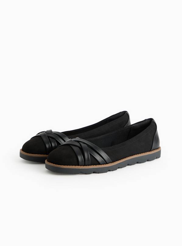 Black Faux Suede Sporty Ballerina Shoes 3