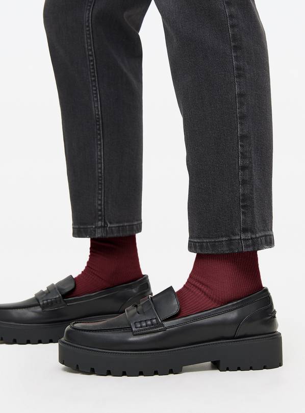 Black Faux Leather Chunky Loafers 6