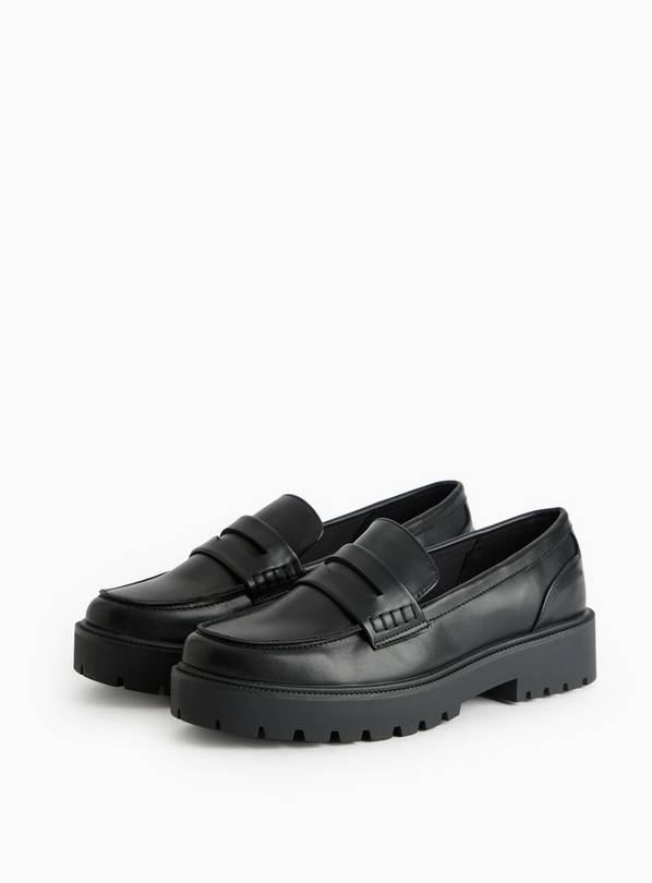 Black Faux Leather Chunky Loafers  8