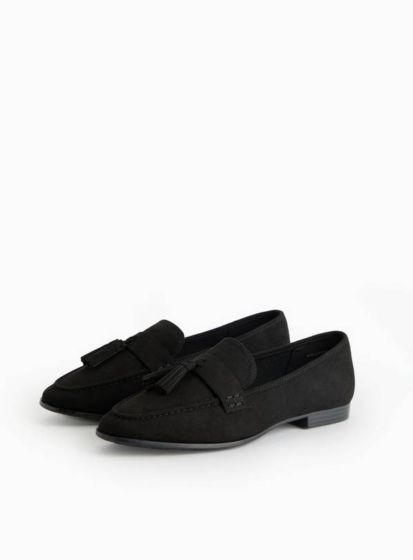 Black Faux Suede Tassel Loafers  7