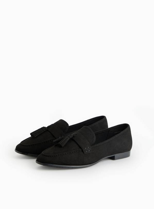 Black Faux Suede Tassel Loafers  8