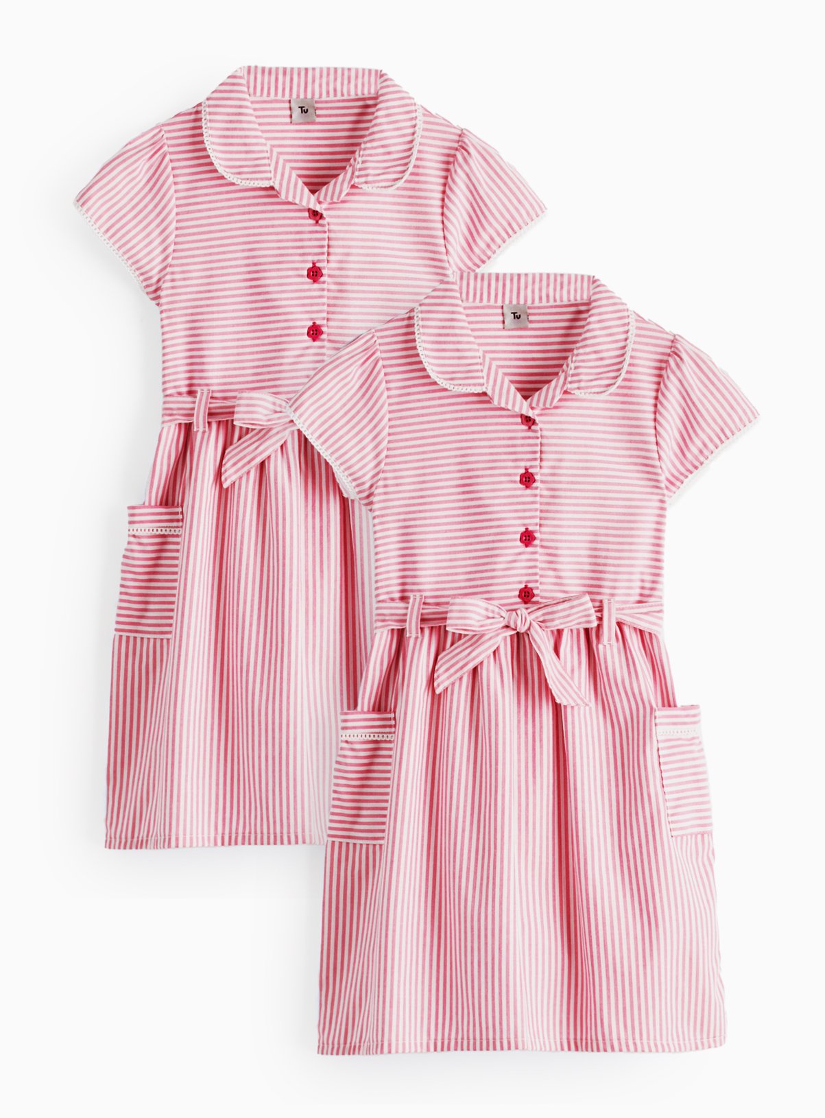 Red Stripe Cotton Blend Dress 2 Pack 11 years - Image 1 thumbnail
