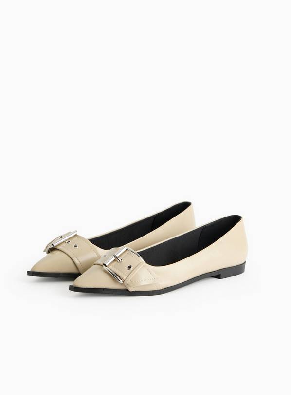 Cream Metal Hardwear Pointed Ballerina Shoes 3