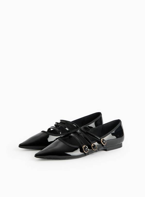 Black Patent Strap Pointed Ballerina Shoes 4