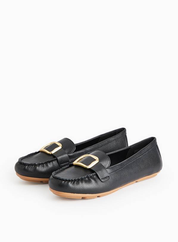 Black Buckle Faux Leather Driving Loafers 6