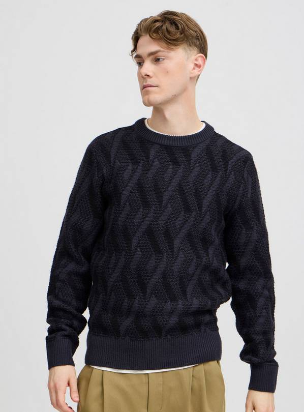 CASUAL FRIDAY CFKARL Navy Jacquard Crew Neck Knit M