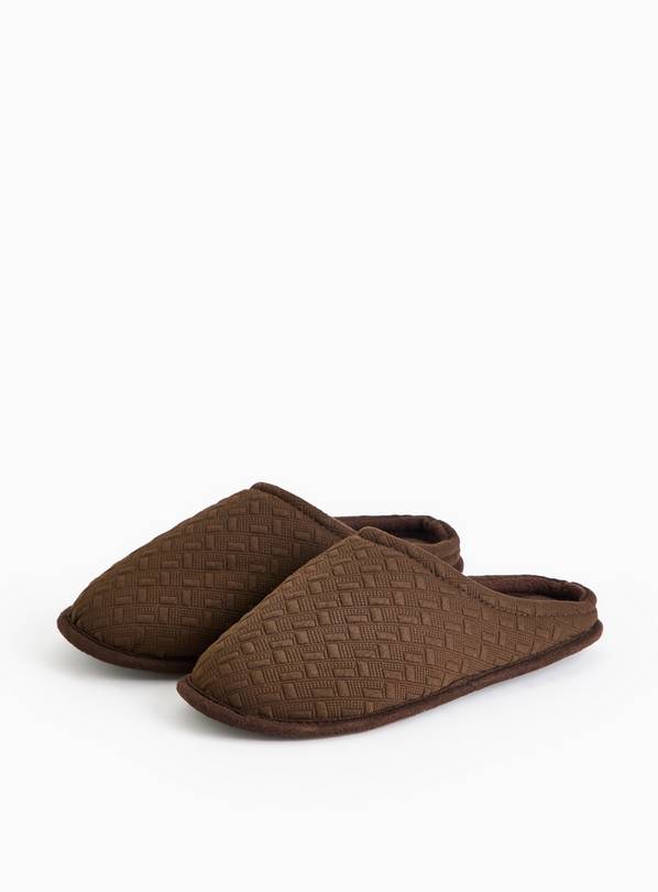 Black Textured Jersey Mule Slippers M